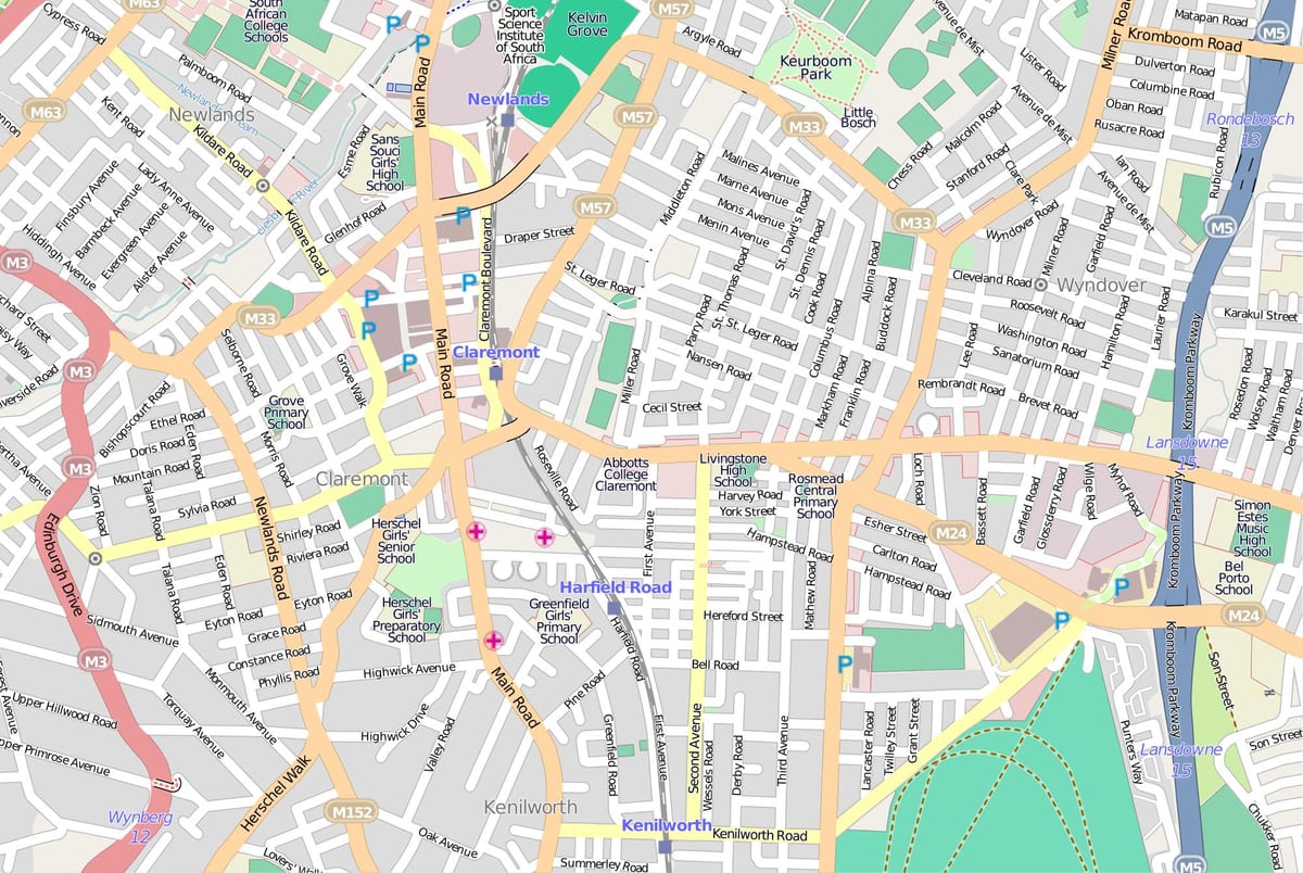 карта паветраных карце Кейптаўна