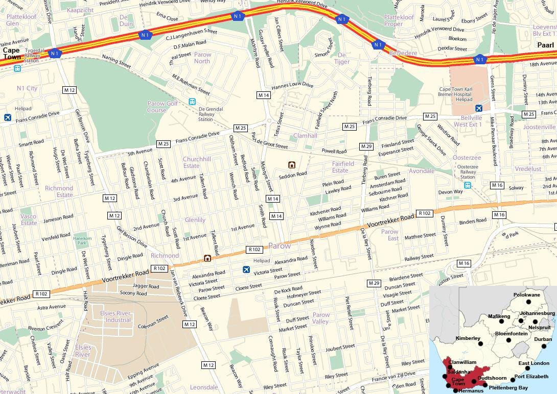 карта парове Кейптаўн