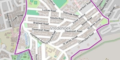 Карта горадзе vredehoek Кейптаўн