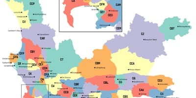 Карта Заходні Кейп прыгарадзе