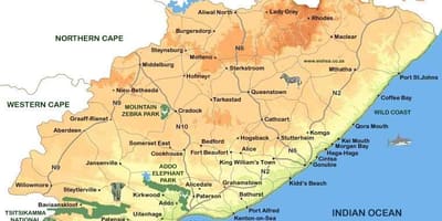 Карта Усходні Кейп гарадоў